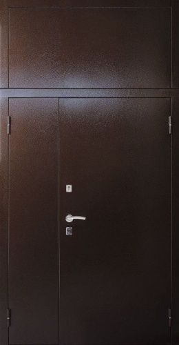 Двухстворчатая высокая уличная дверь с фрамугой, нажимная ручка (металл-металл) Двухстворчатая высокая уличная дверь с фрамугой, нажимная ручка (металл-металл)